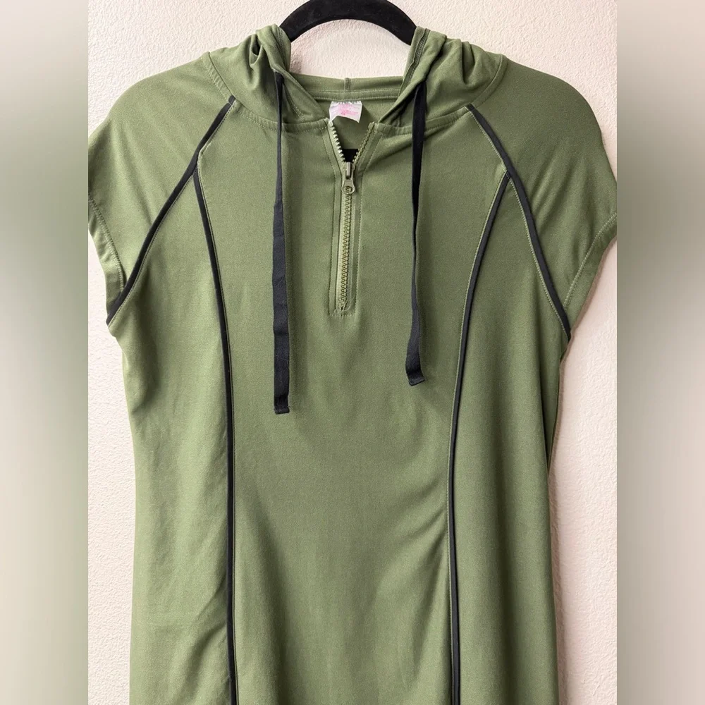 No Boundaries Olive Green Half-Zip Hooded Midi Dress-Juniors L (11–13)| Like New